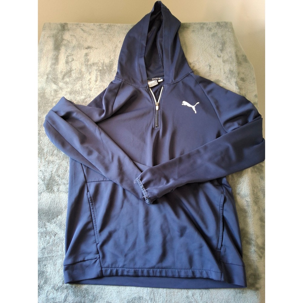 Puma Mens Navy Blue Quarter Zip Hoodie Performance Pullover Large